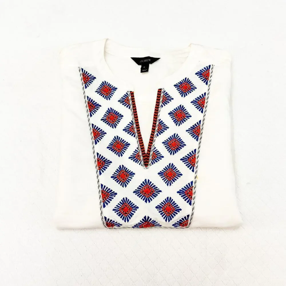 J. Crew Embroidered Linen Short Sleeve Top Size Small
